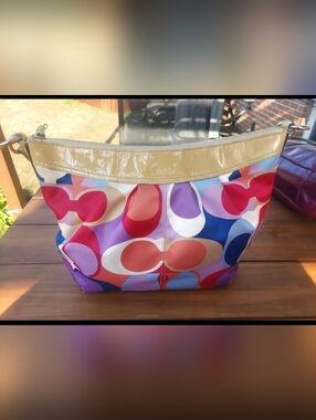 Vintage Coach Multicolored Print Shoulder Bag in Pink, Purple & Blue